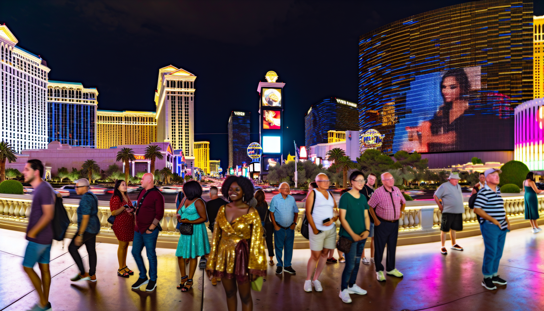 The dazzling lights and iconic landmarks of the Las Vegas Strip