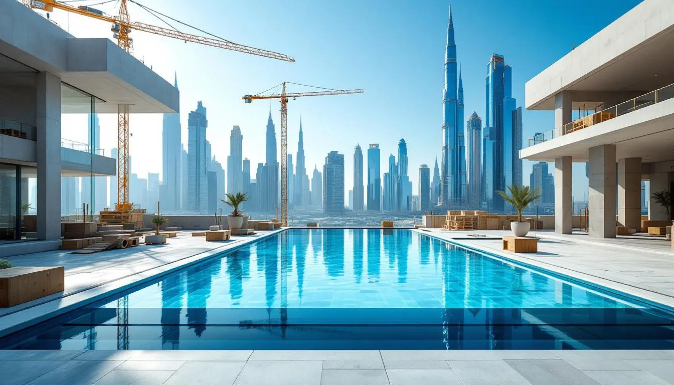 A stunning swimming pool under construction in Dubai.