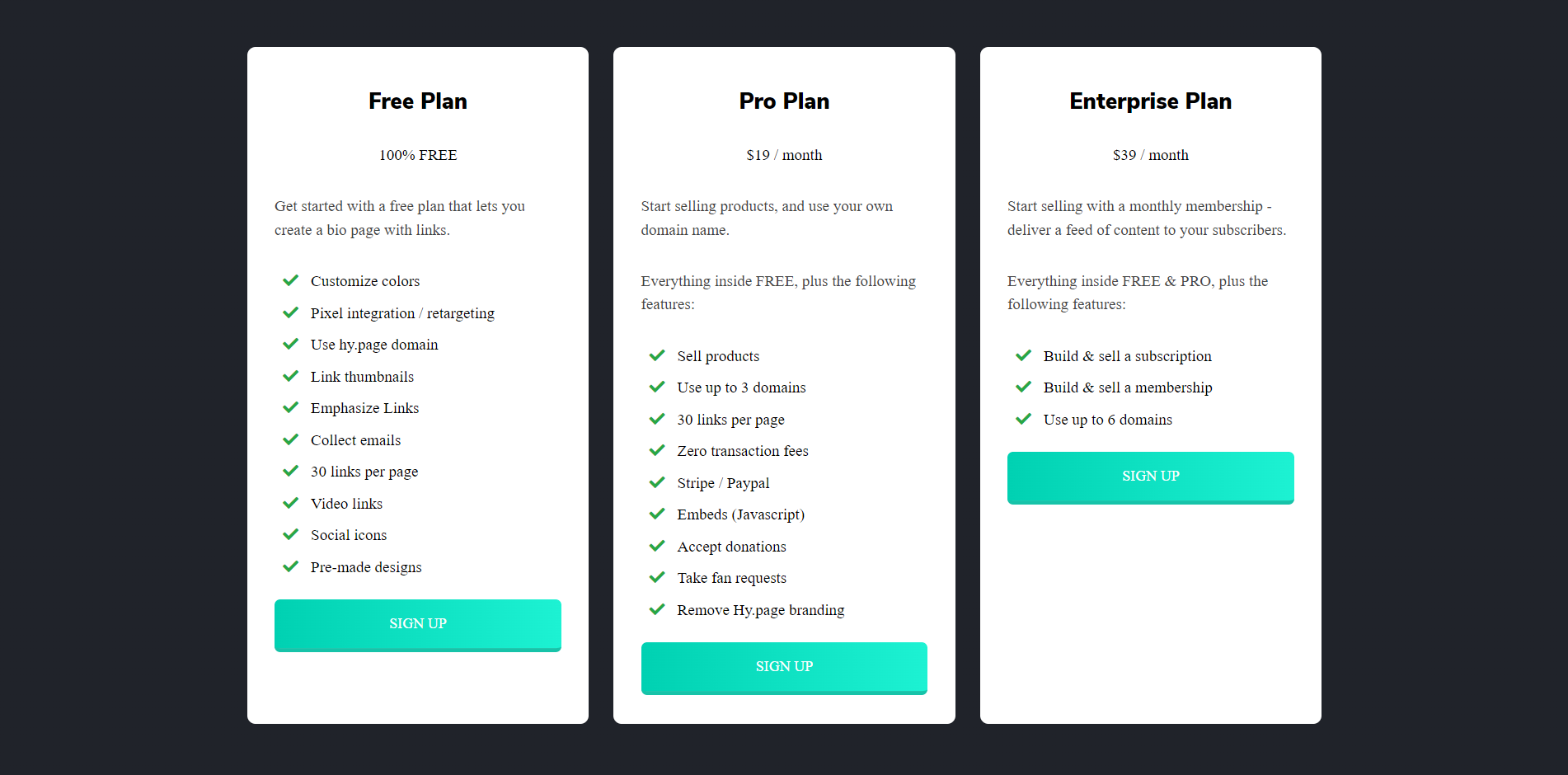 HYPAGE pricing page