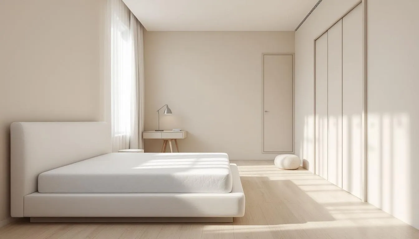 A nice clean bedroom features neatly made beds, organized furniture, phone, and dust-free surfaces, creating a serene and inviting atmosphere. This space exemplifies the results of professional house cleaning services, ensuring a completely clean home for relaxation and comfort.