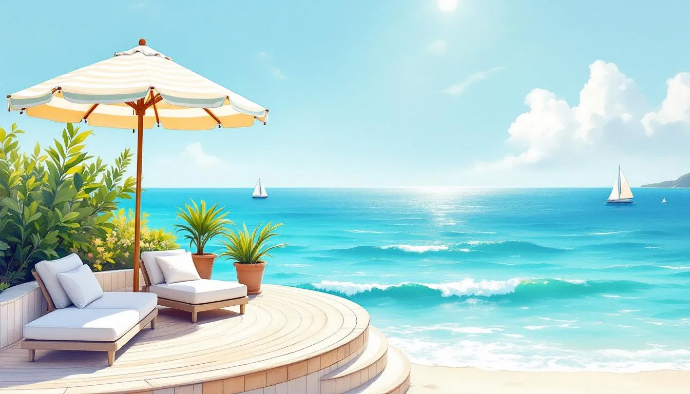 An aesthetically pleasing outdoor area with shades enhancing comfort and style.