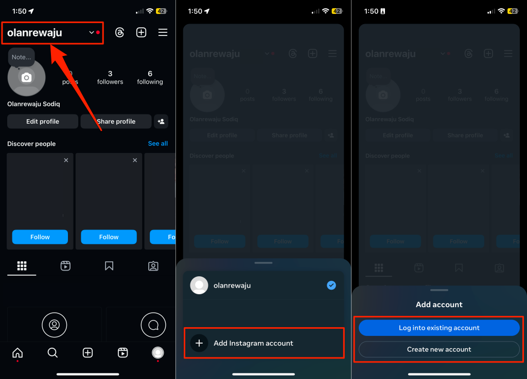 Steps to switch accounts in the Instagram app