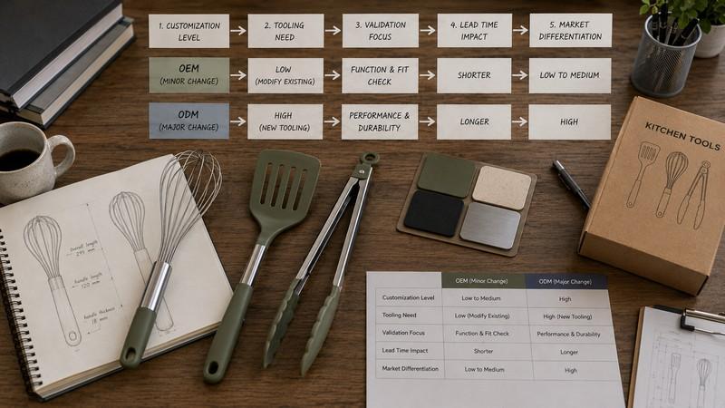 An OEM-to-ODM decision path showing customization level, tooling, validation, lead time, and market differentiation.