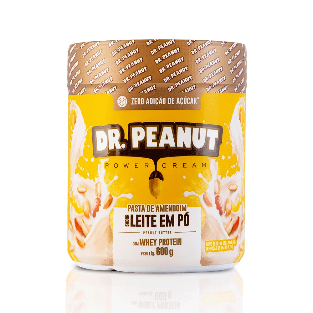 Pasta de amendoim com whey protein, sabor leite em pó. Imagem retirada do site da Dr. Peanut.