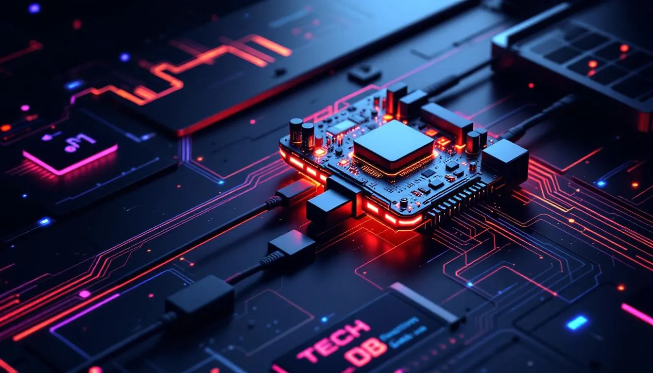 Une carte son externe connect&eacute;e &agrave; un ordinateur portable pour augmenter le volume.