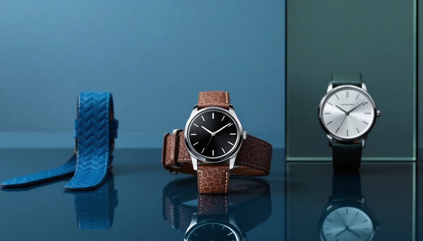 A variety of ostrich leather watch straps in different colors and patterns.