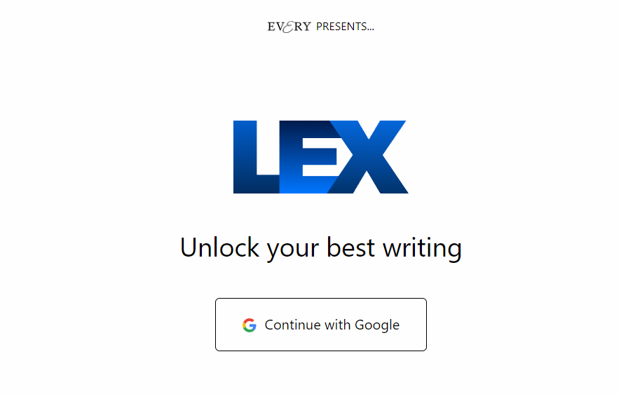 Simple homepage of LEX AI writer.