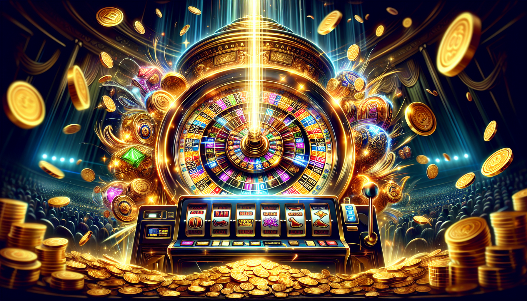 Een kleurrijke illustratie van een jackpot op een casinospel