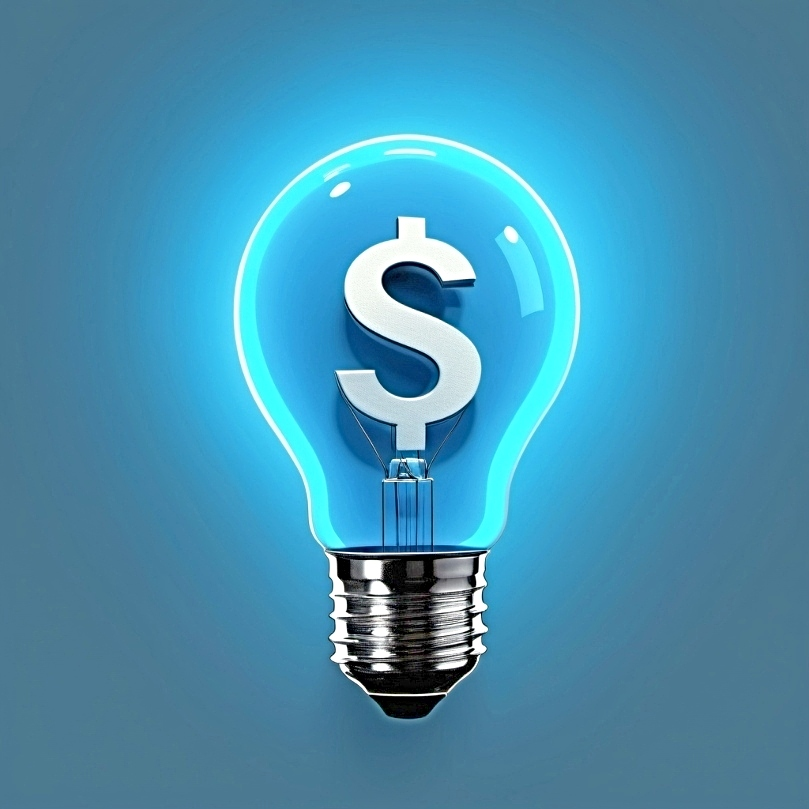A dollar sign in a lightbulb reflects the concept of budget