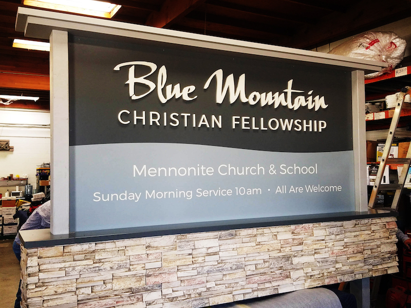 Blue Mountain Christian Fellowship dimensional letter monument sign we shipped to Wala Wala, Washington.