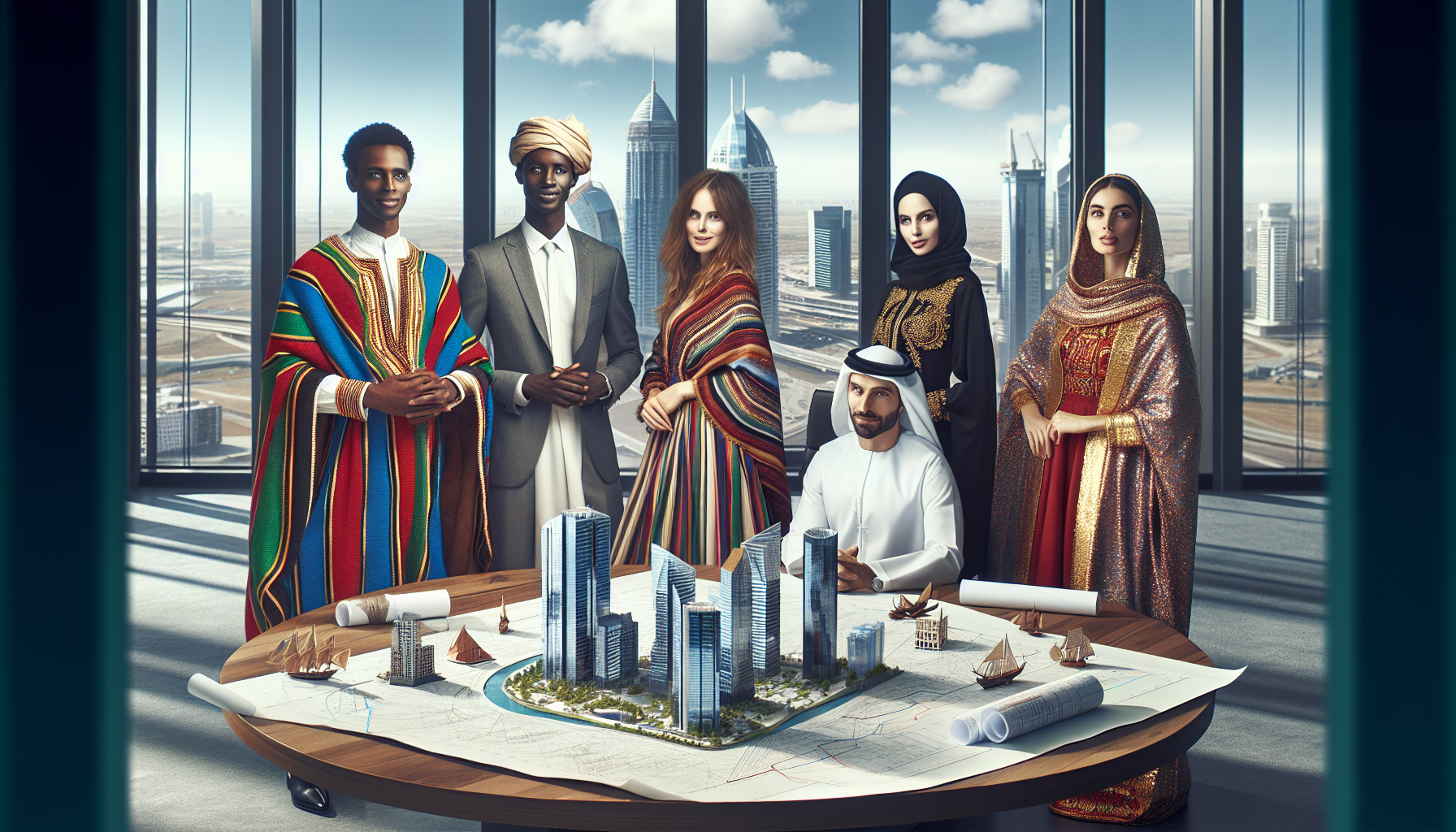 Illustration of a diverse group of people managing real estate investments