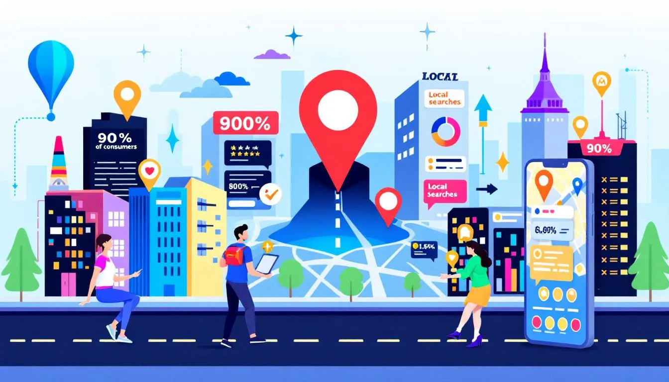 An illustration depicting the concept of local SEO for businesses.