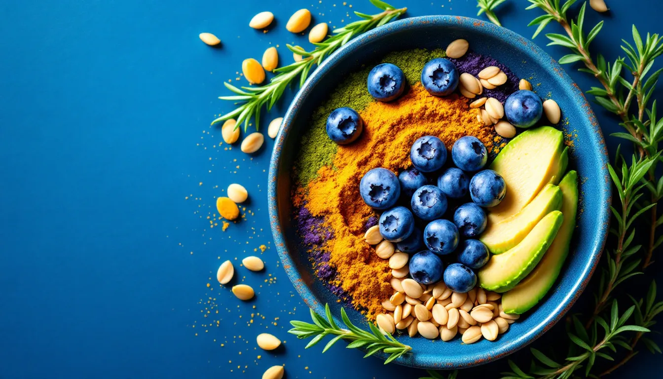 Superfoods that boost brain power arranged in a bowl.