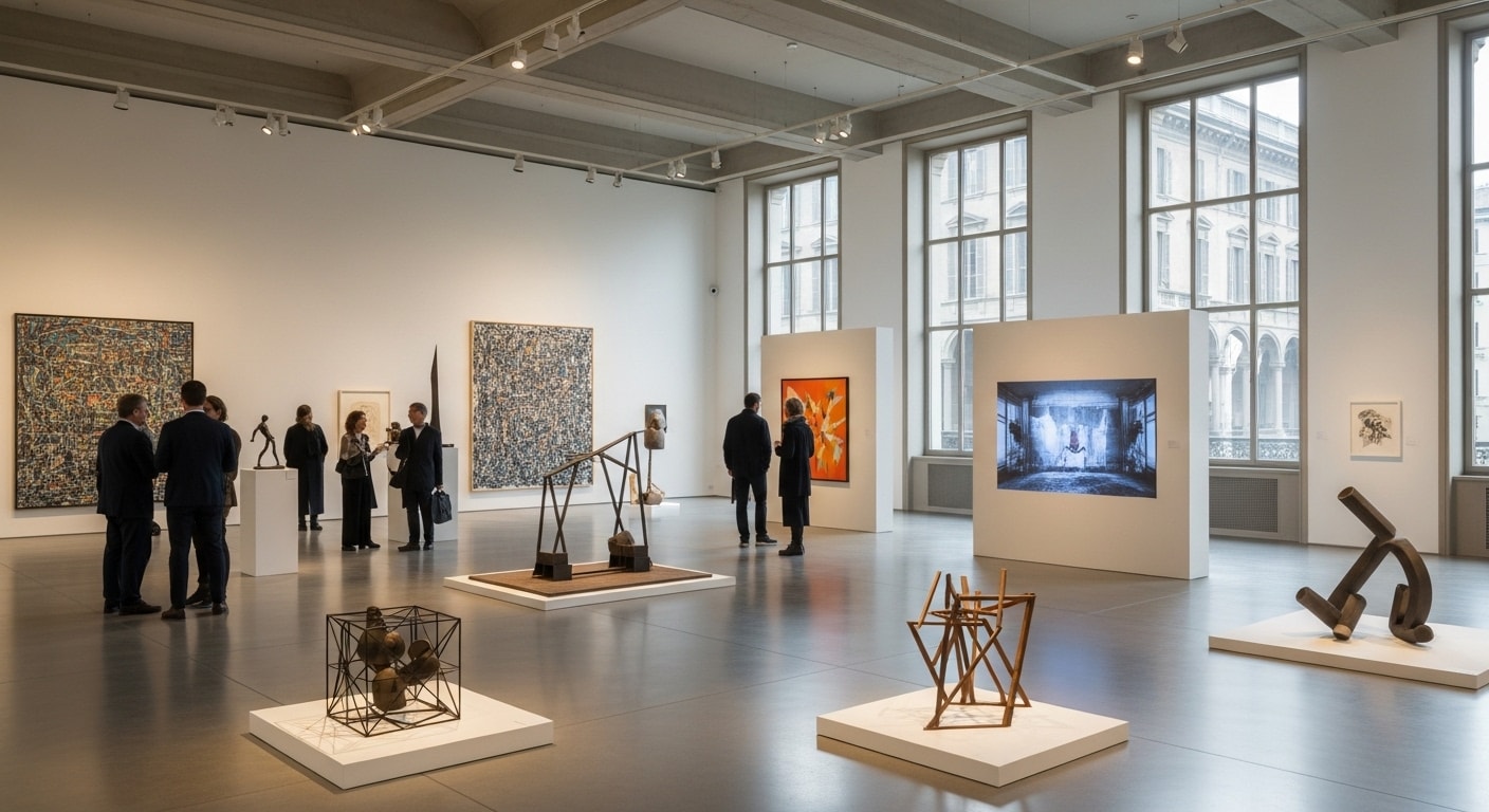 Contemporary art gallery with modern exhibits in Milan