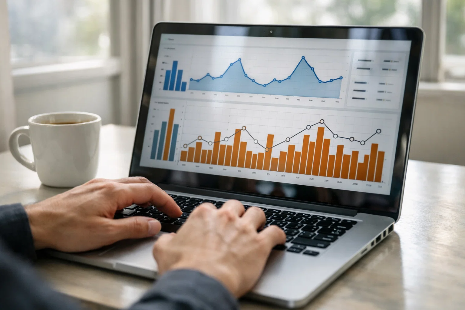 Close up of travel website analytics dashboard showing traffic and booking performance data.