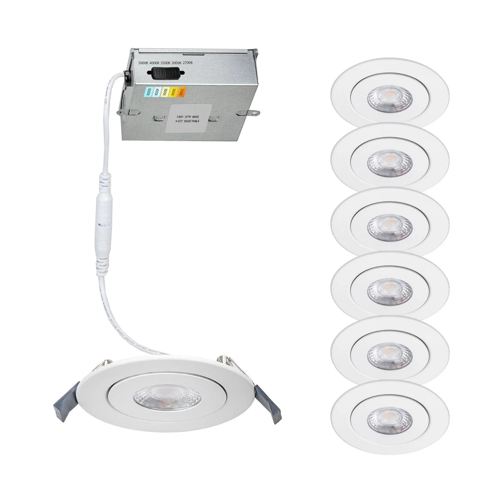 WAC Lighting recessed lighting kit with selectable colour temperatures and six low-profile LED downlights