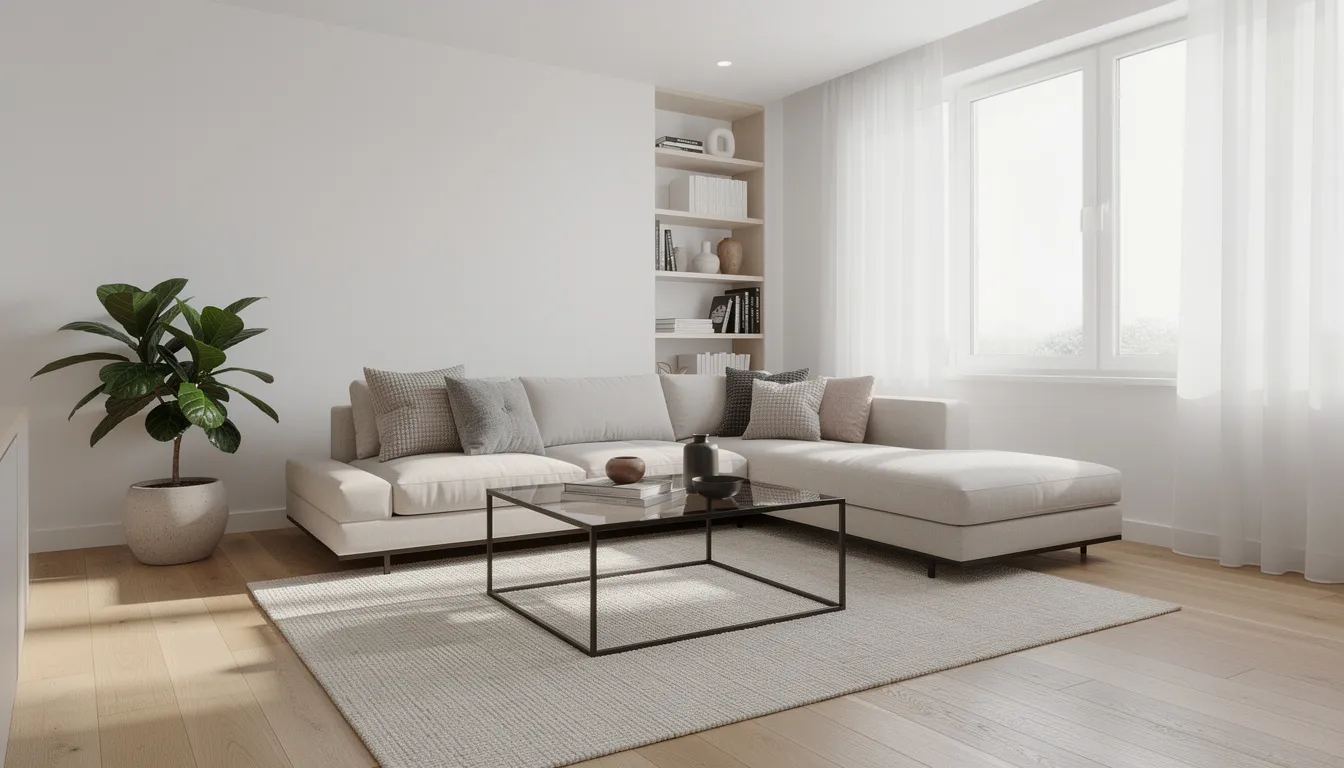 The image showcases a professionally staged living room featuring modern furniture, with bright colors and clean lines that create an inviting atmosphere. This setup is ideal for real estate agents and investors looking to enhance the appeal of properties in the local real estate market, making it a crucial element in successful house flipping projects.