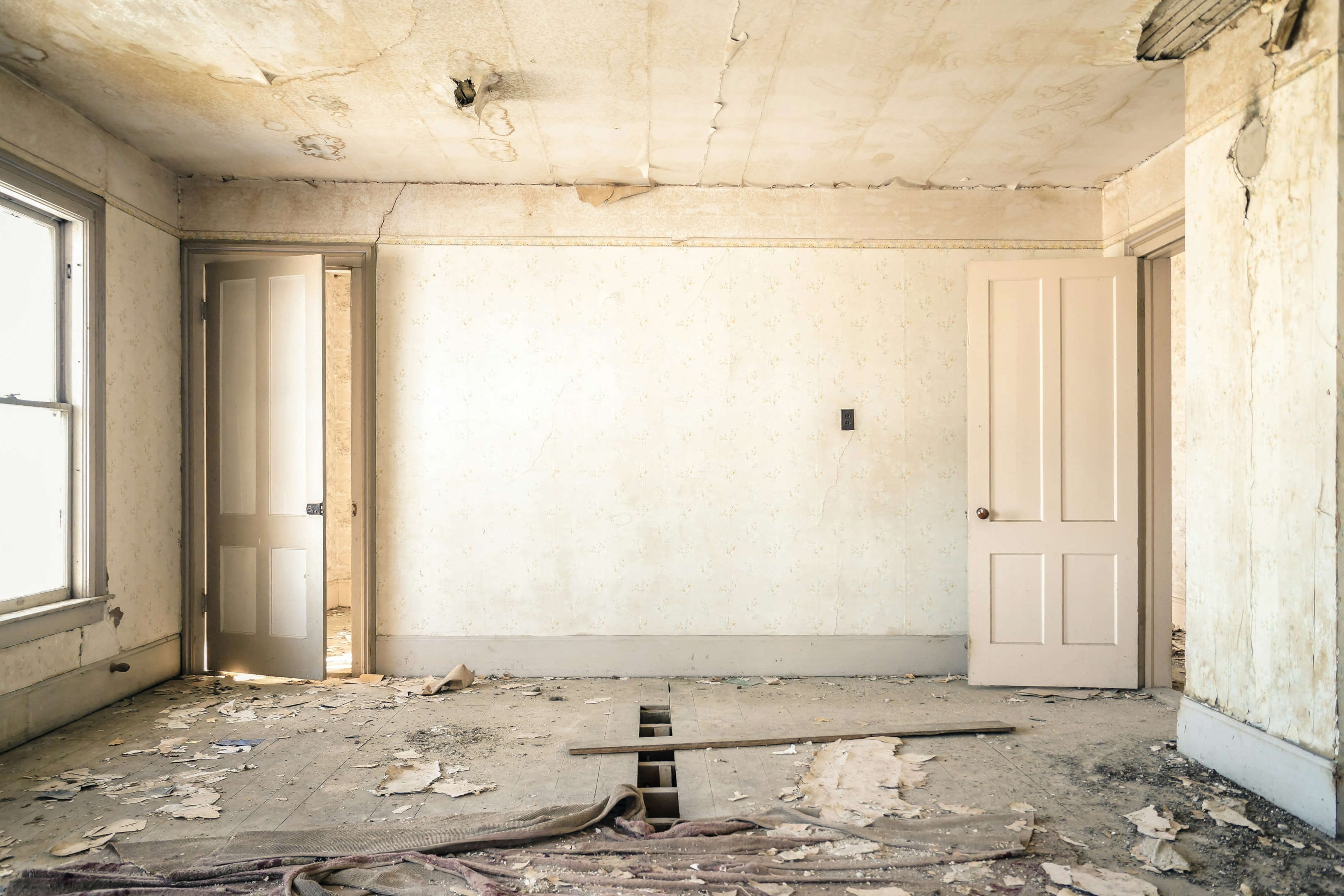 House undergoing major rehab as part of a fix-and-flip project. 