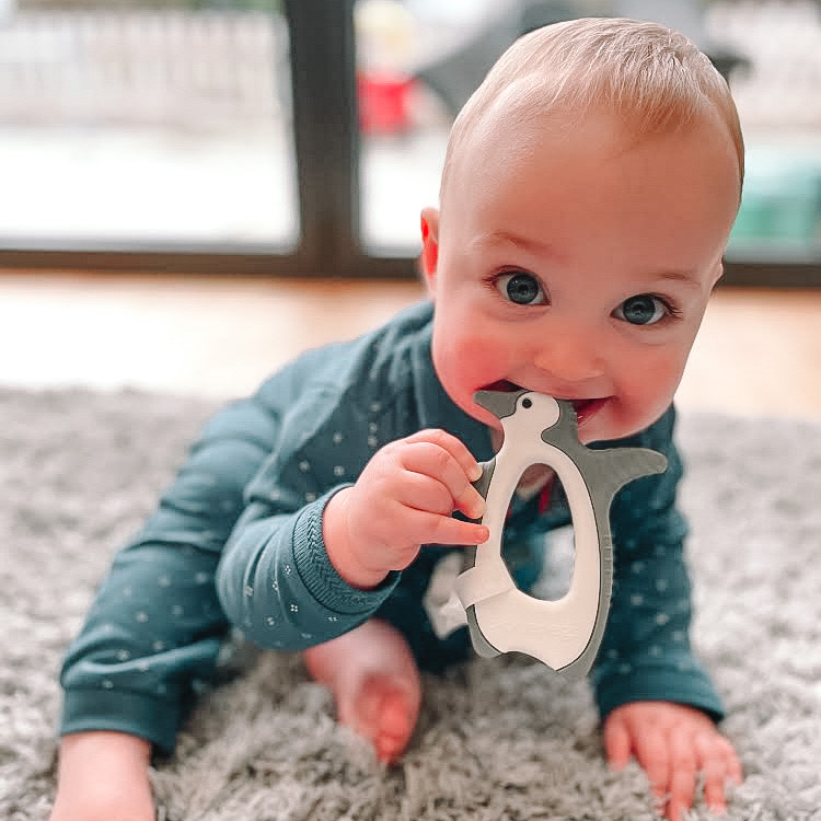 My 2nd baby Rafferty with his Bickiepeg penguin teething toy