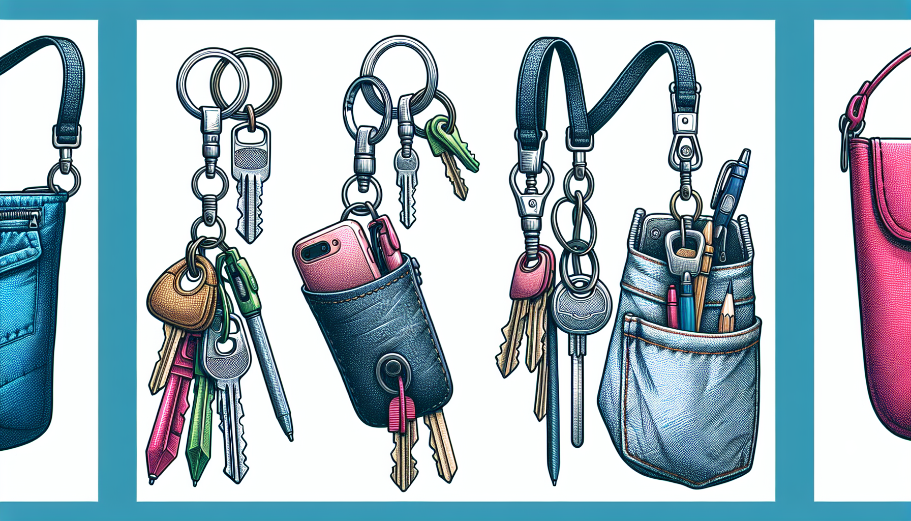 Lanyard pen holder attachments for key rings and purses