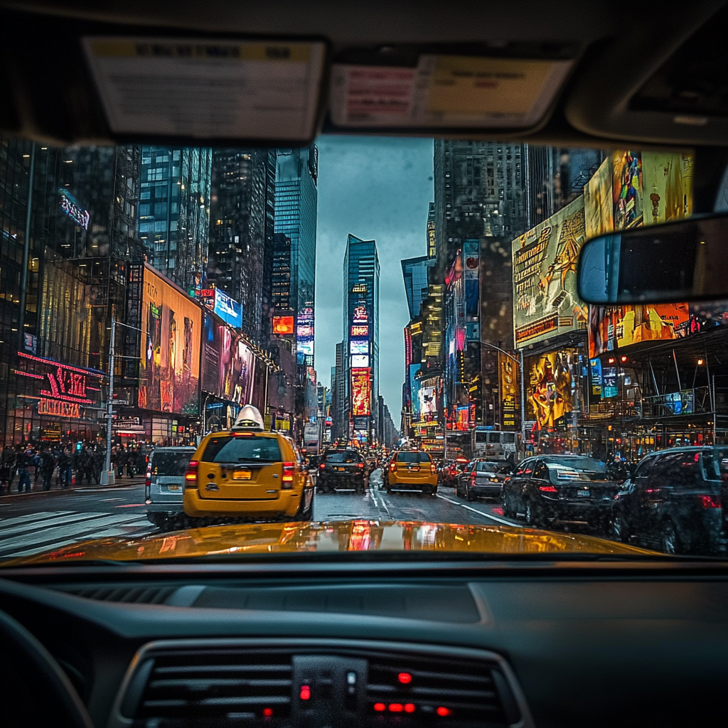 A taxi ride from JFK to Times Square.