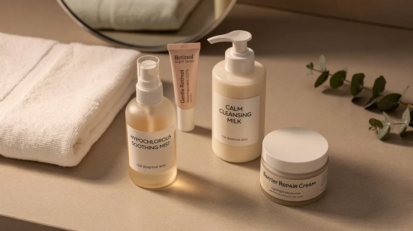 Evening skincare routine for hypochlorous acid with retinol