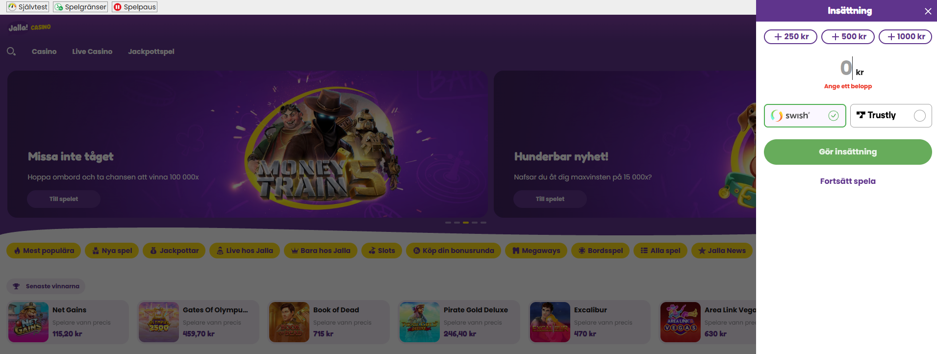 Registrering hos Jalla Casino
