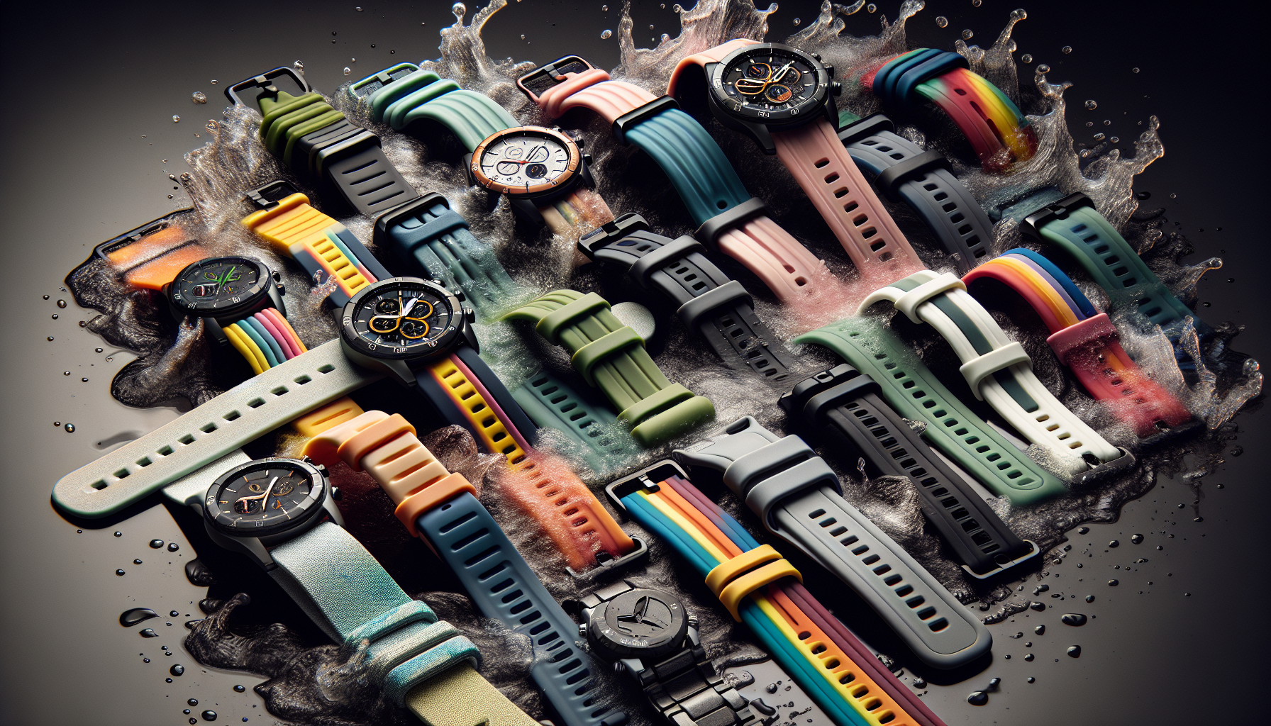 Various sport watch bands displayed in a stylish manner