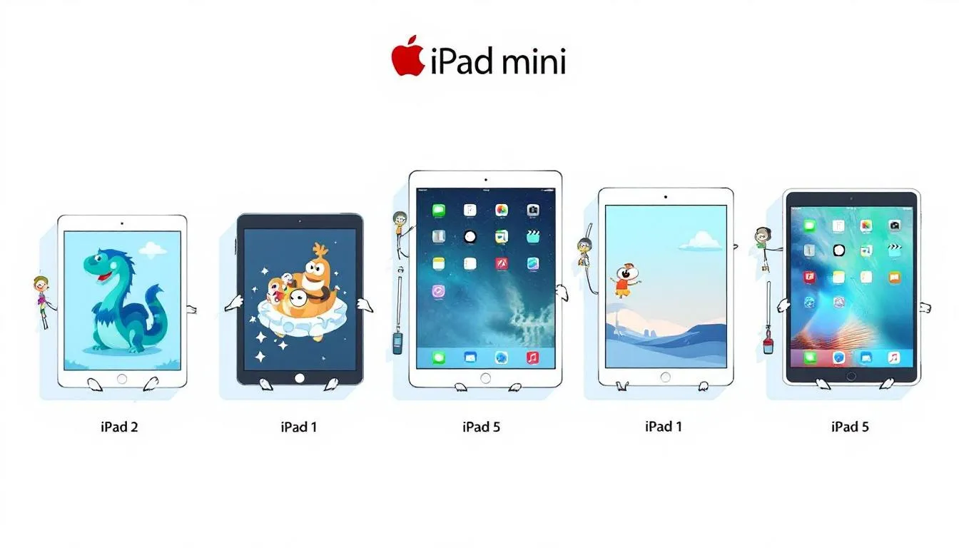 Verschiedene iPad mini Modelle nebeneinander, um die Auswahl zu zeigen.