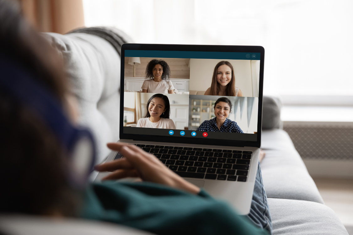 A virtual meeting with diverse team members participating in regular video check-ins