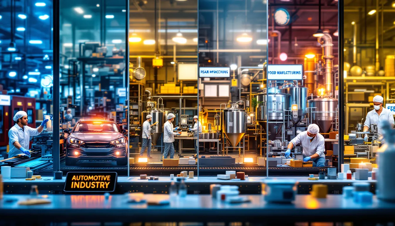A visual representation of industries that benefit from batch manufacturing.