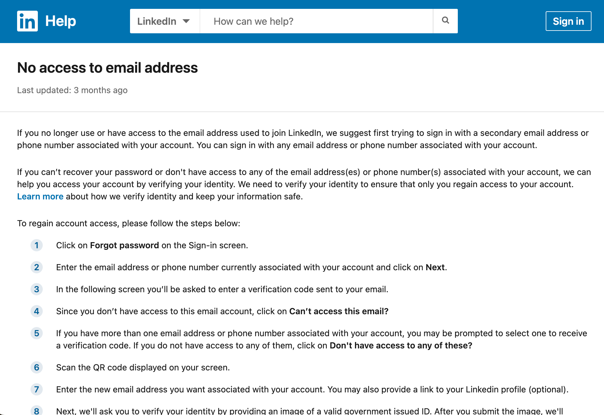 LinkedIn secondary email entry