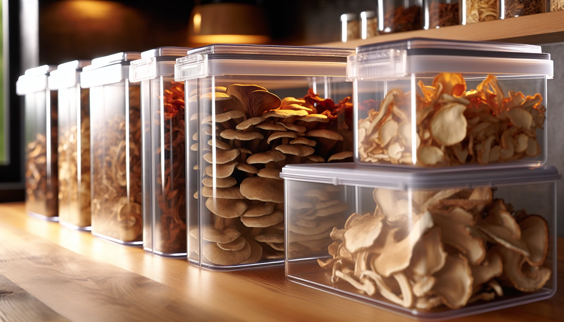 Storing dried mushrooms in airtight containers