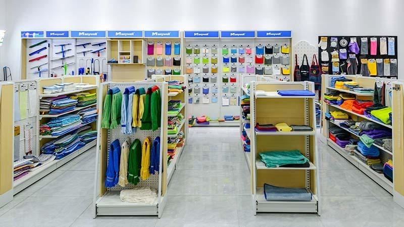 Microfiber product display at Manywell factory