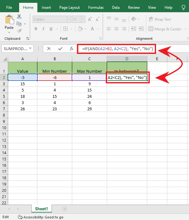 Excel Formula If Between Two Numbers Then