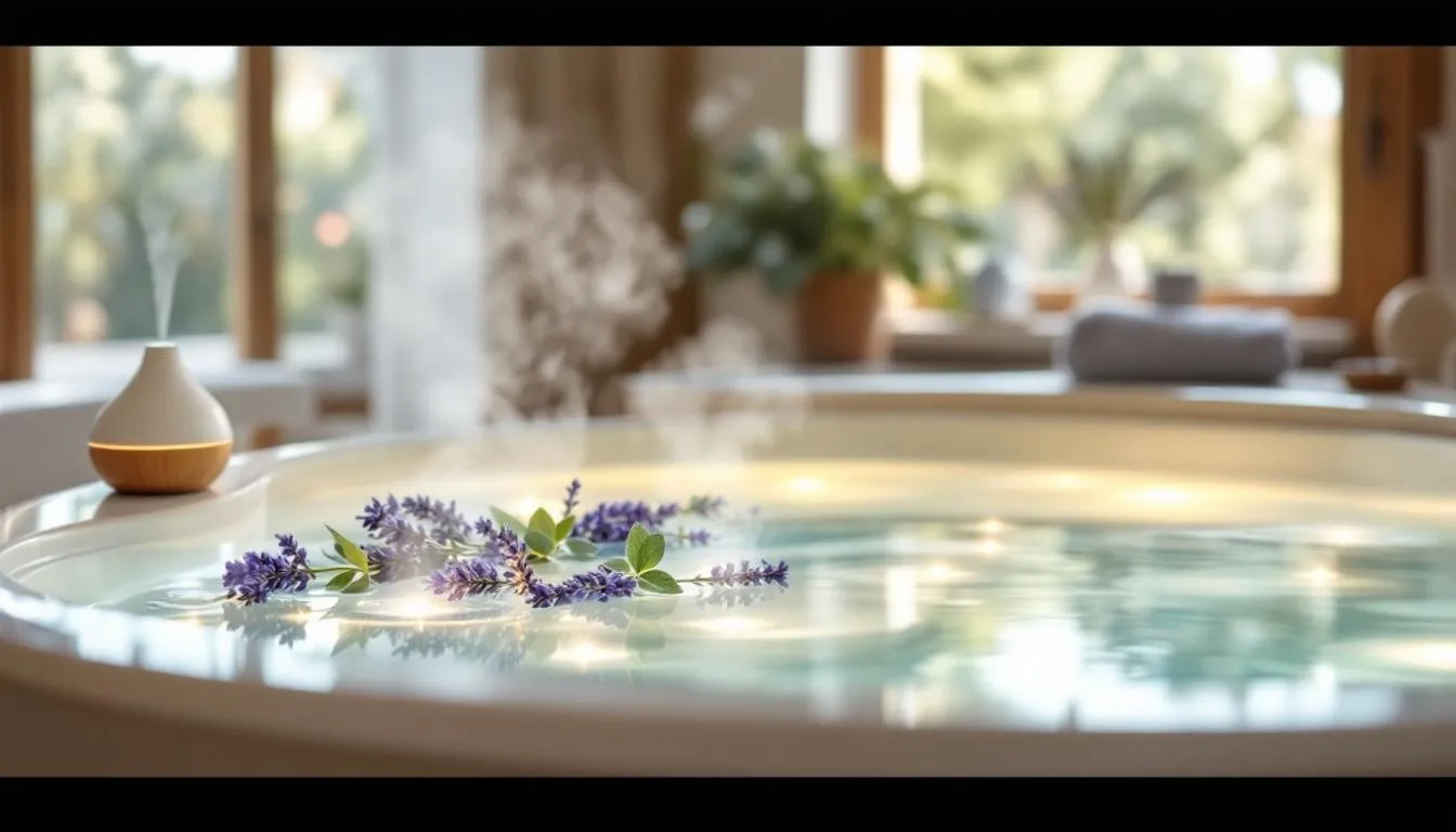 Aromatic elements surrounding a hydrotherapy tub for aromatherapy.