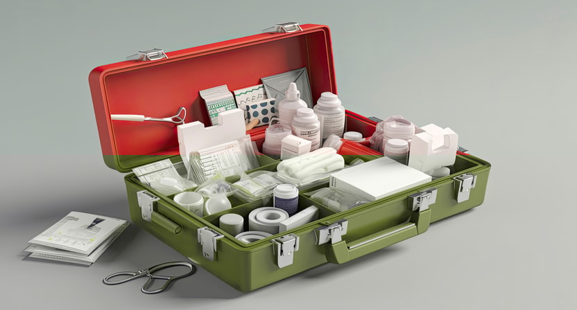 A variety of essential items found in a first aid kit.