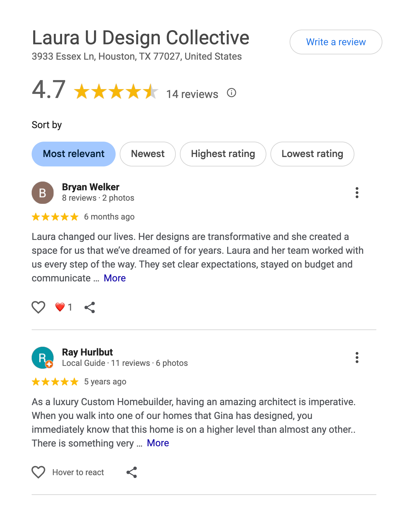 Google reviews