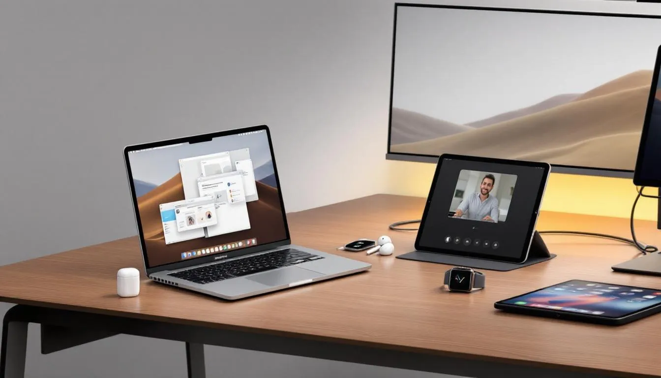 Une vue d'ensemble de l'écosystème Apple montrant la synergie entre différents appareils.