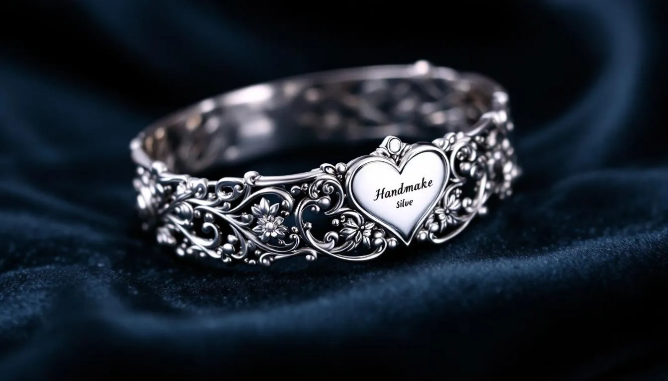 The image features a collection of elegant handmade silver bracelets, showcasing a variety of designs crafted from solid sterling silver. Each bracelet reflects meticulous craftsmanship, making them thoughtful gifts that combine beauty and sentimental value for loved ones.