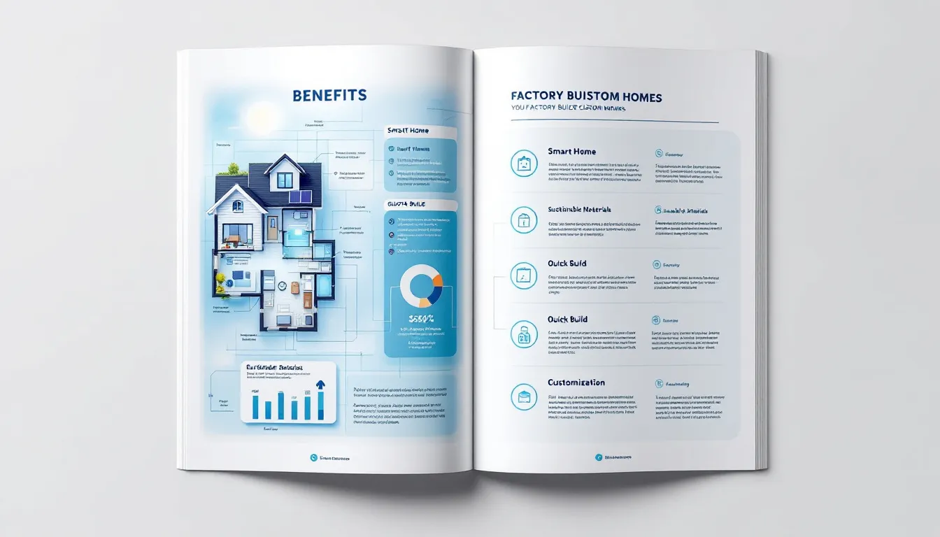 An infographic illustrating the benefits of factory built custom homes.