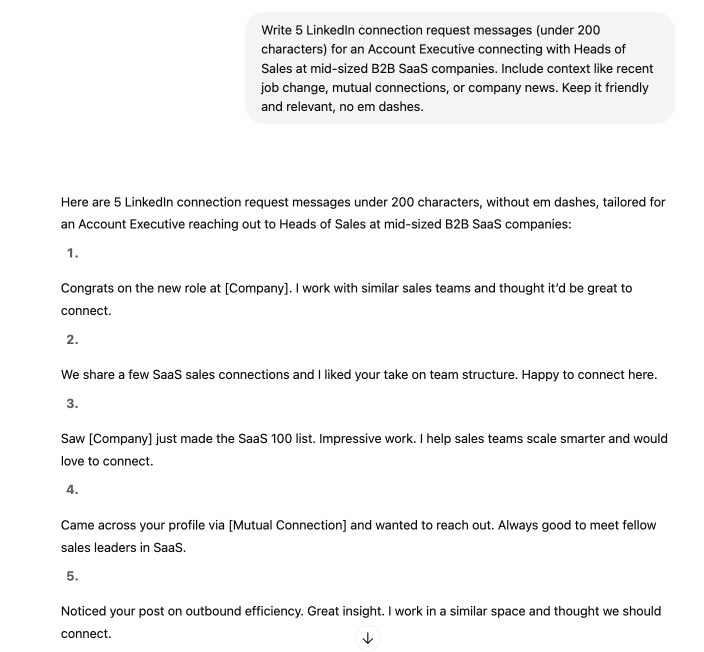 AI-generated connection request examples