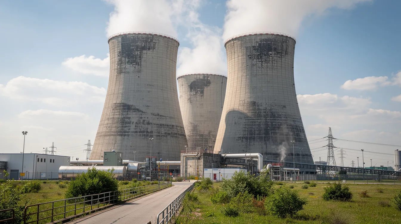 The image depicts a series of large cooling towers, showcasing their distinctive tower design and fill media, which enhances heat transfer efficiency. The structure features horizontal bars and thin PVC sheets that facilitate effective water and air contact, crucial for the cooling process and optimal performance in high temperature environments.