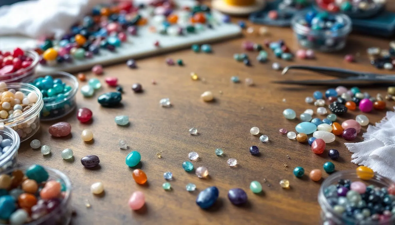 This image showcases a vibrant collection of gemstone beads, perfect for jewelry making projects. It highlights the timeless beauty and elegance of various beads, inspiring creativity for creating unique earrings, bracelets, and rings.