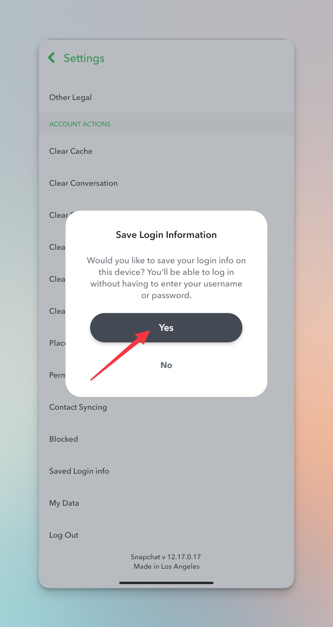 Remote.tools pointing to a yes button to save the login info (username and password) of existing snapchat account