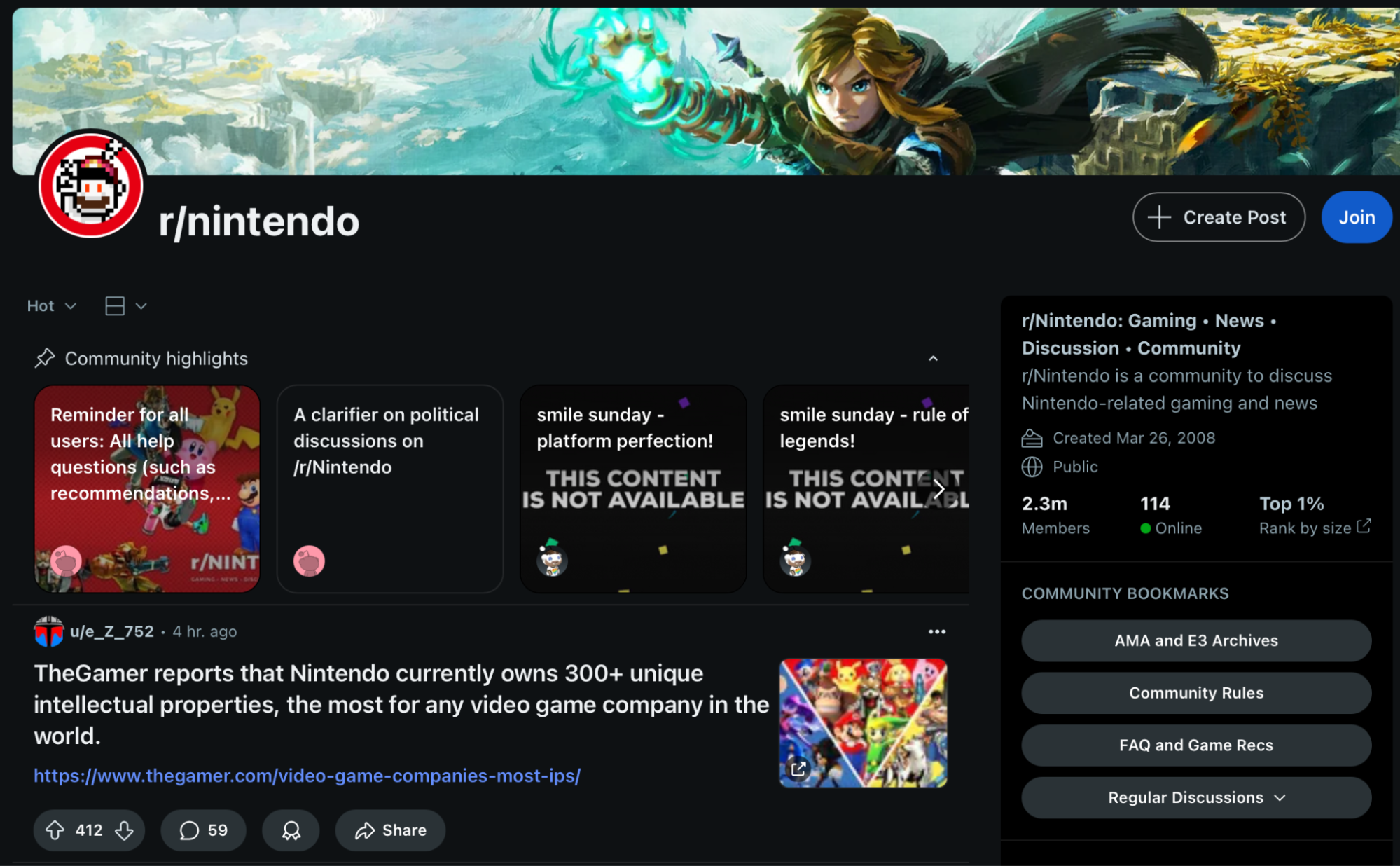 Nintendo subreddit account