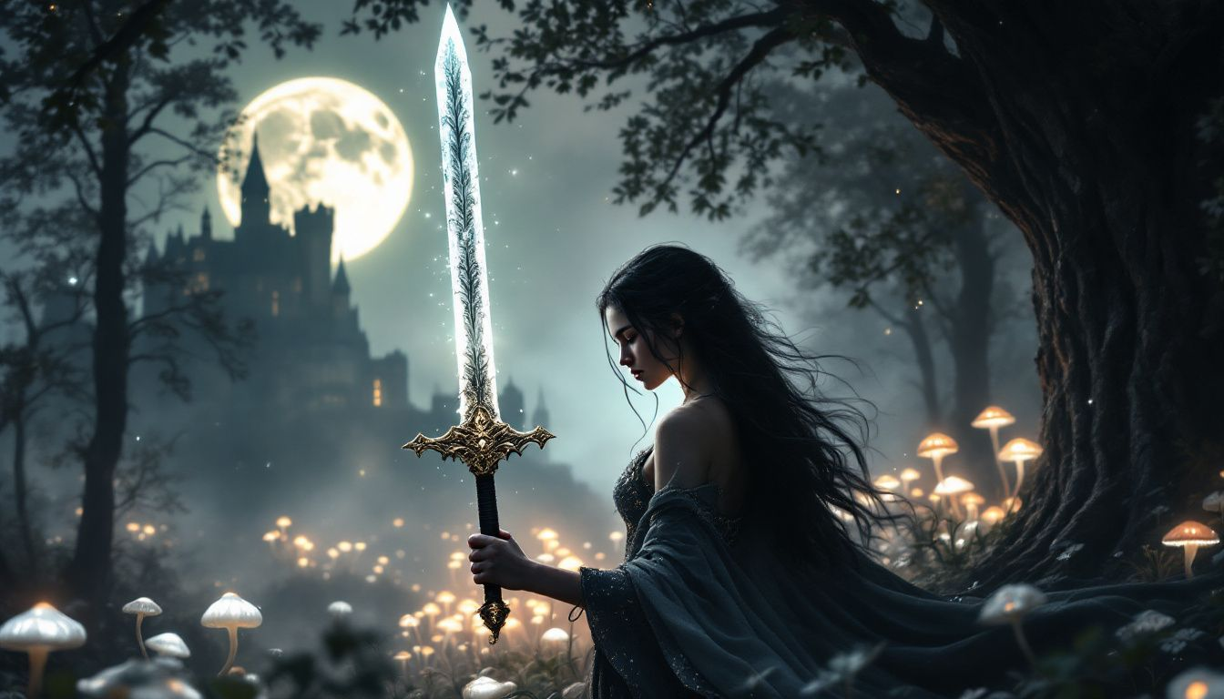 A romantic scene with an ace sword subtly included, representing love and clarity.