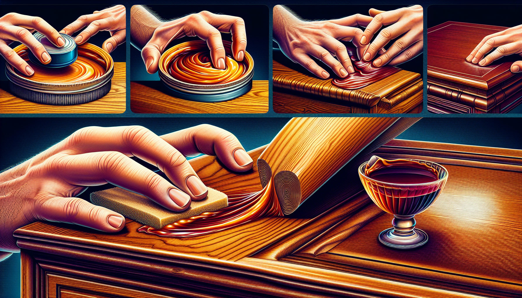 Illustration of wooden surfaces with wax and polish