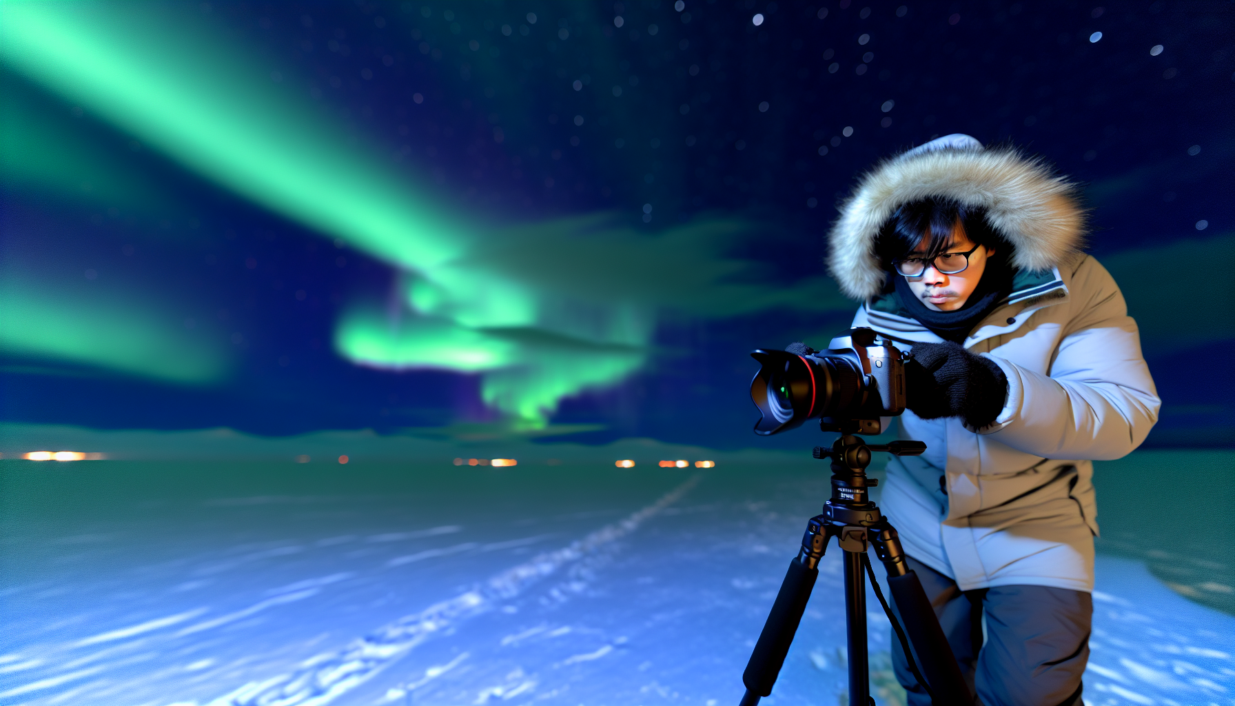 Photographer capturing the northern lights