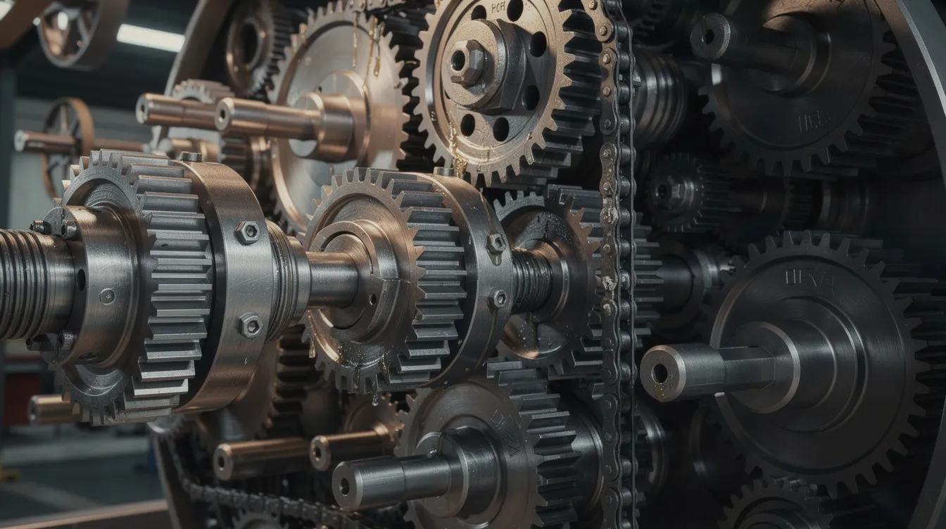 The image depicts a complex machine composed of interconnected industrial gears and mechanical components, symbolizing the intricate relationships within business processes. This visual representation reflects the essence of business process management and modeling, illustrating how various elements work together to optimize operations and improve efficiency.